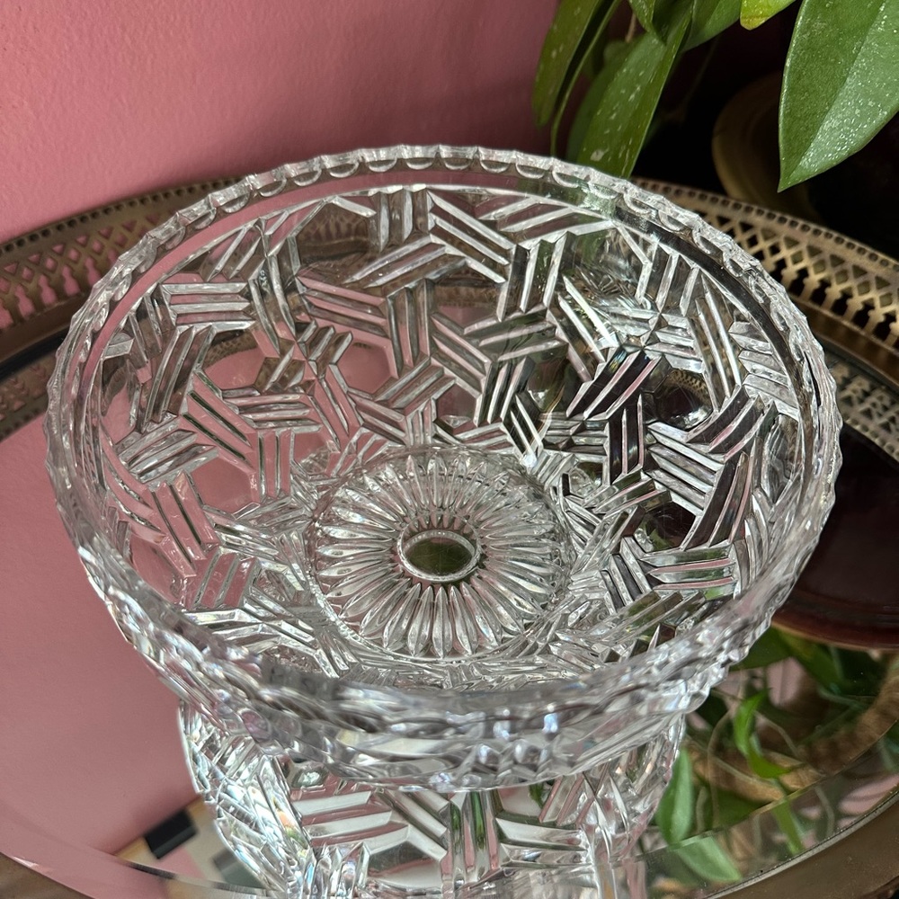 1960's MCM Op Art Cut Crystal Geometric Pattern Glass Serving Fruit Bowl